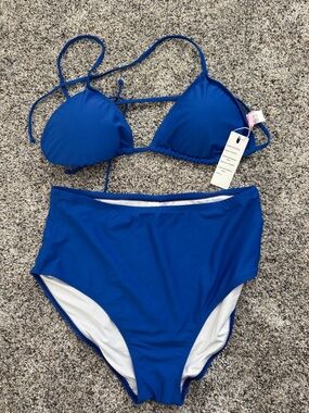 High-waisted Royal Blue Two-Piece Bikini Set